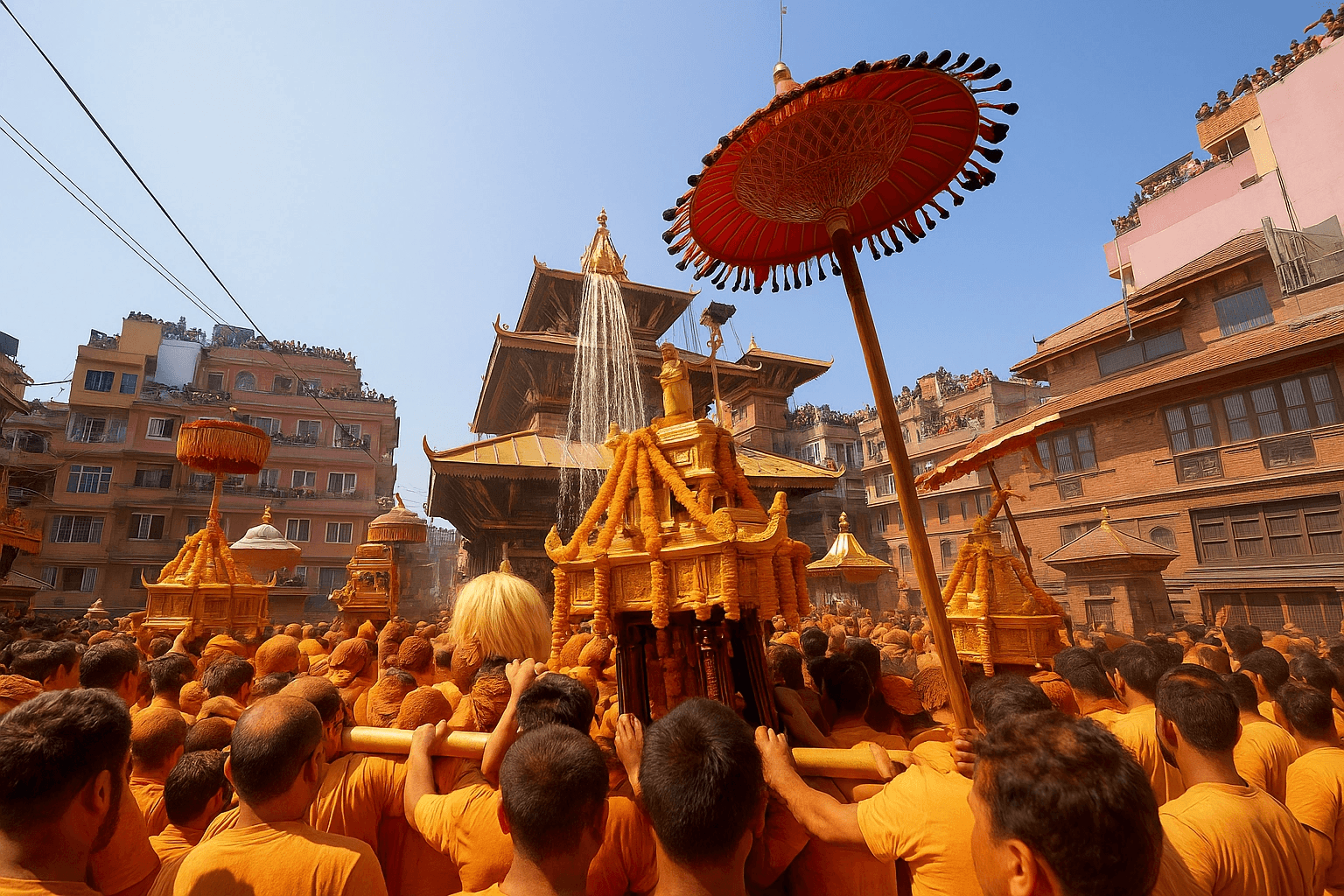 Biska Jatra atmosphere with ceremony and crowd participation.