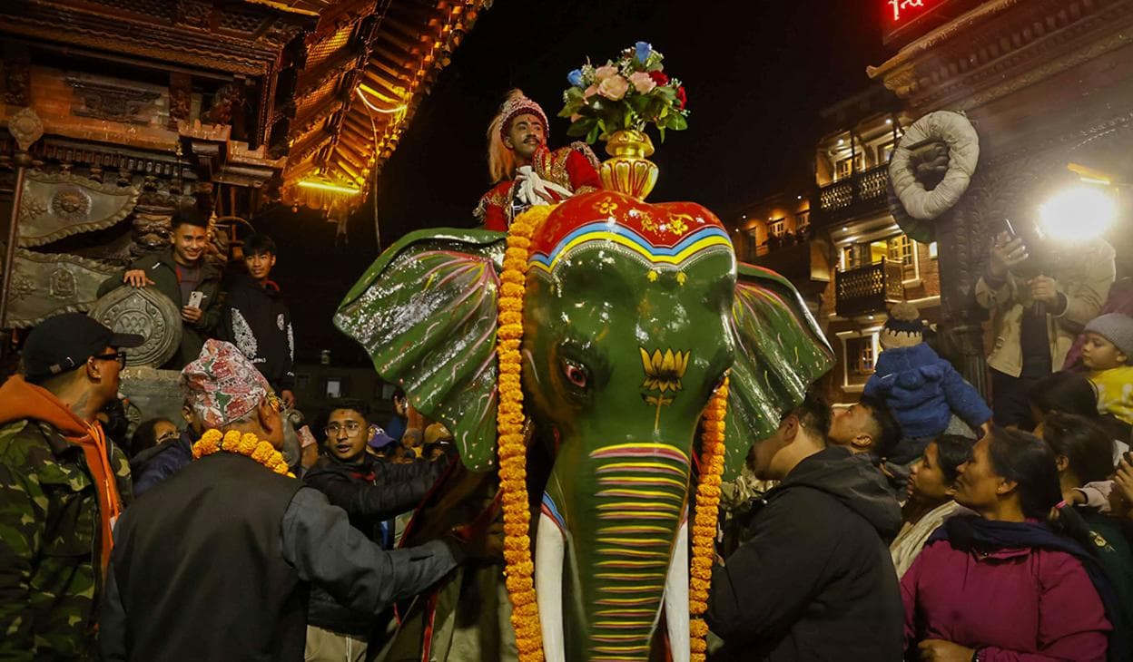 Ritual movement and symbolic procession detail.