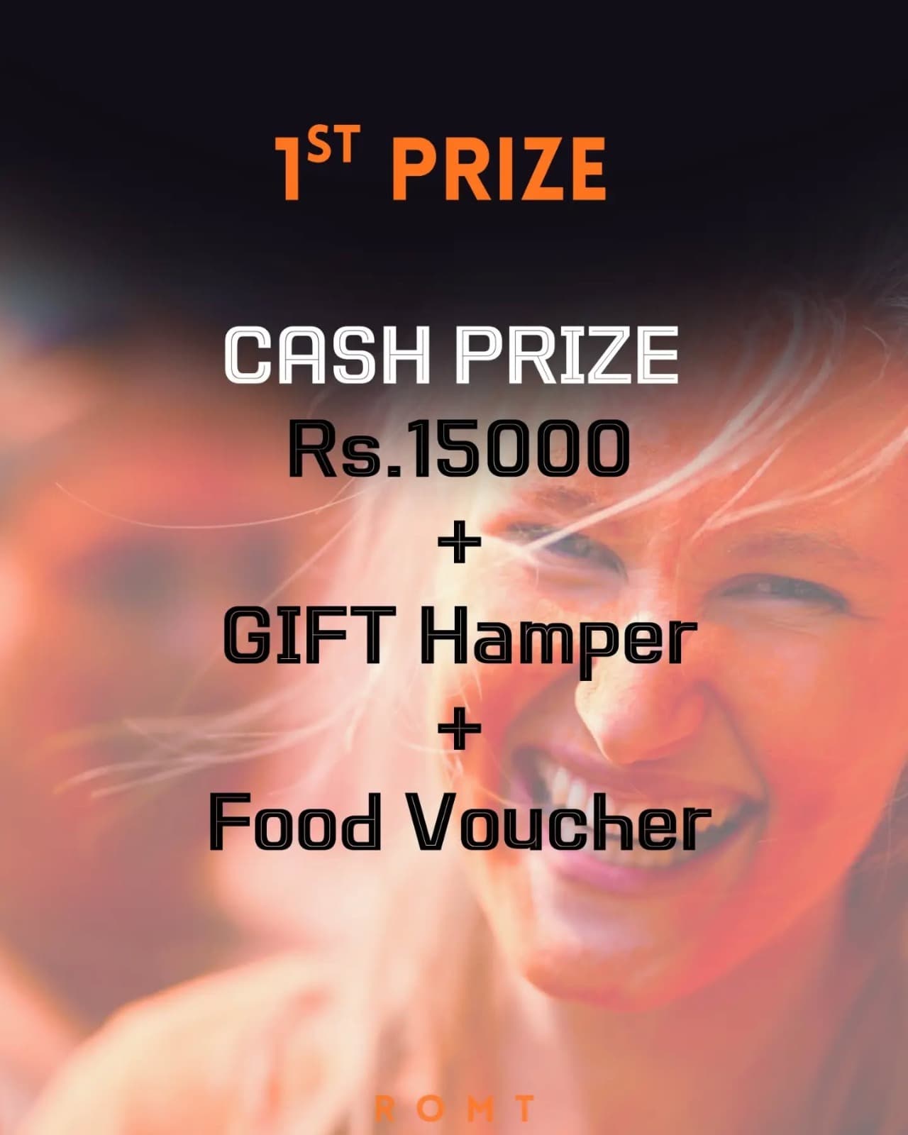 First prize poster with Rs. 15000 cash prize, gift hamper, and food voucher.