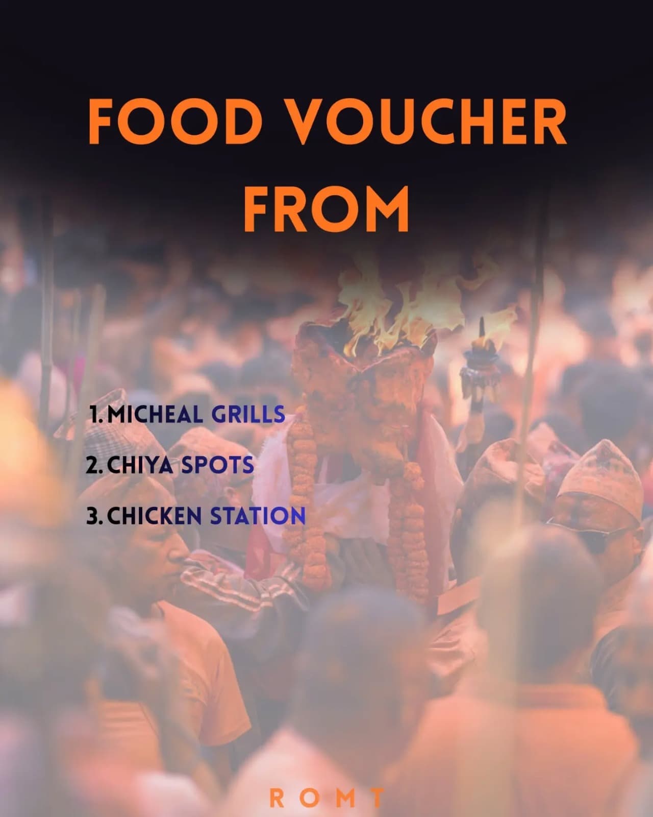Food voucher reward poster listing participating food partners.