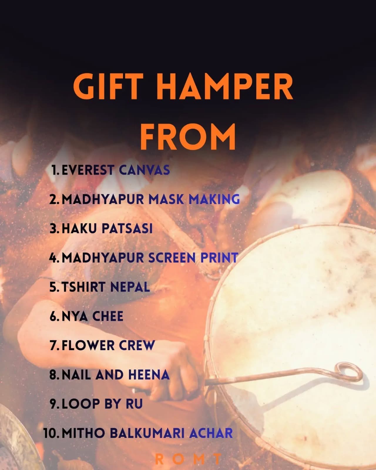 Gift hamper reward poster listing participating supporting brands.